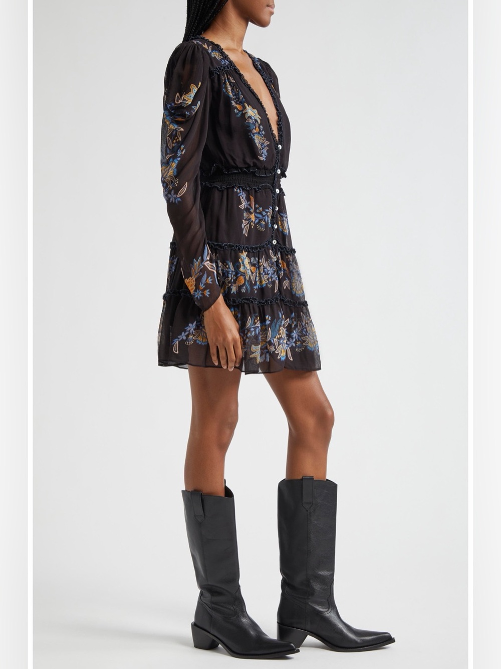 Farm Rio Black Stitched Garden Button Front Long Sleeve Mini Dress NWT XXS Fall - Picture 3 of 15